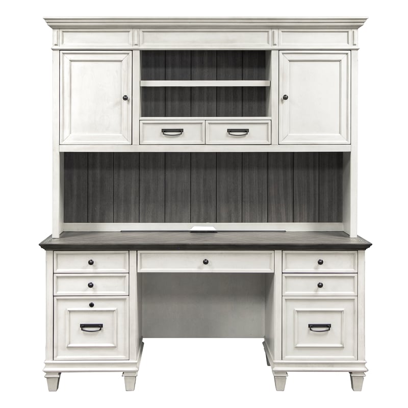 Pemberly Row Contemporary Wood Credenza Office Desk Writing Table White