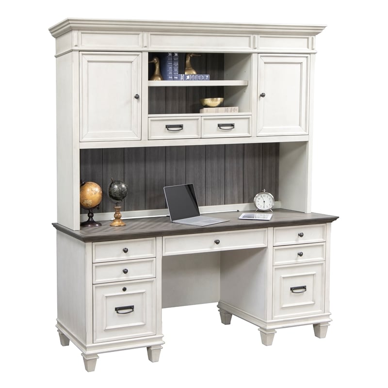 Pemberly Row Contemporary Wood Credenza Office Desk Writing Table White