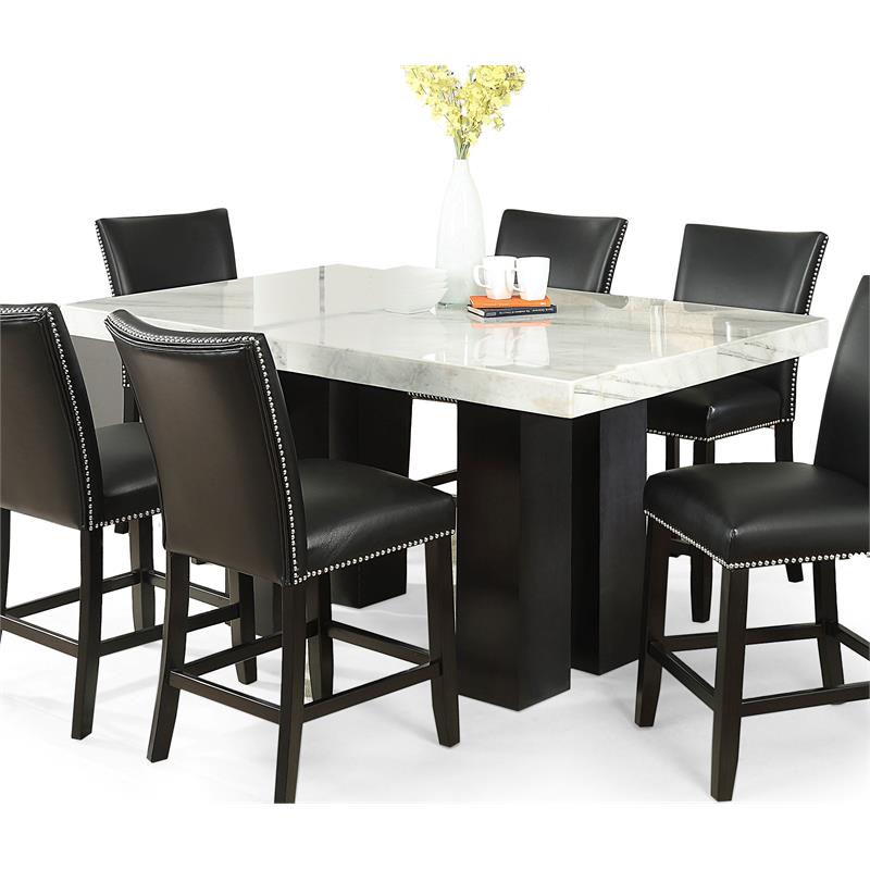 Pemberly Row White Marble Top Rectanglular Counter Height Dining Table