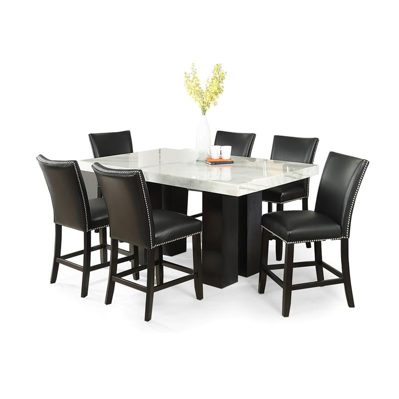 Pemberly Row Marble Top Rectangular 7-Piece Counter Height Dining Set - Black