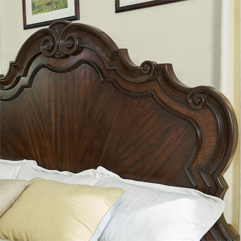 Pemberly Row Contemporary Wood Royale Brown Cherry Queen Bed