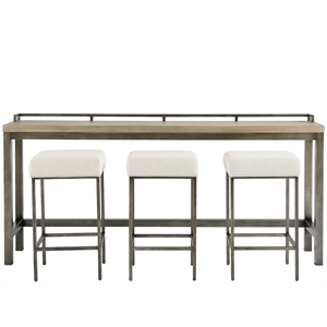 Pemberly Row Console Table with 3 Stools in Gray Metal with Wood Top