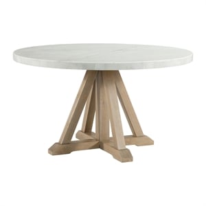 Pemberly Row Contemporary Round Dining Table in White and Natural