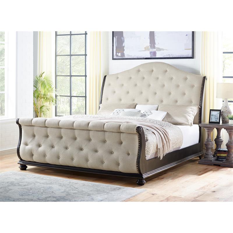 Pemberly Row Rhapsody Multi-step Molasses King Wood Sleigh Bed