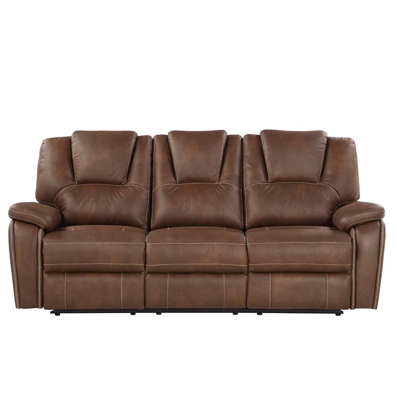 Pemberly Row Contemporary Brown Faux Leather Manual Reclining Sofa