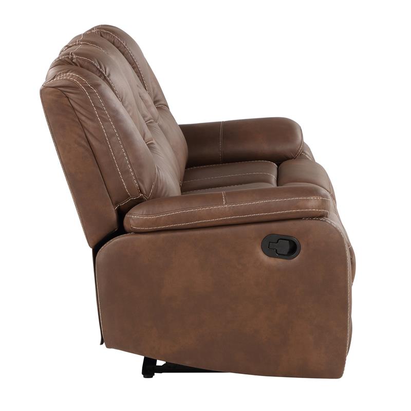 Pemberly Row Contemporary Brown Faux Leather Manual Reclining Sofa