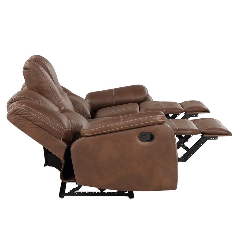 Pemberly Row Contemporary Brown Faux Leather Manual Reclining Sofa
