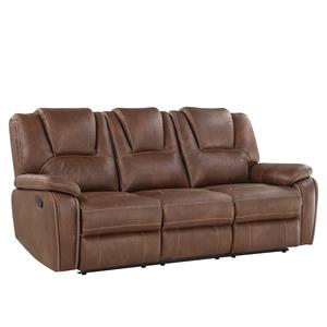 Pemberly Row Contemporary Brown Faux Leather Manual Reclining Sofa