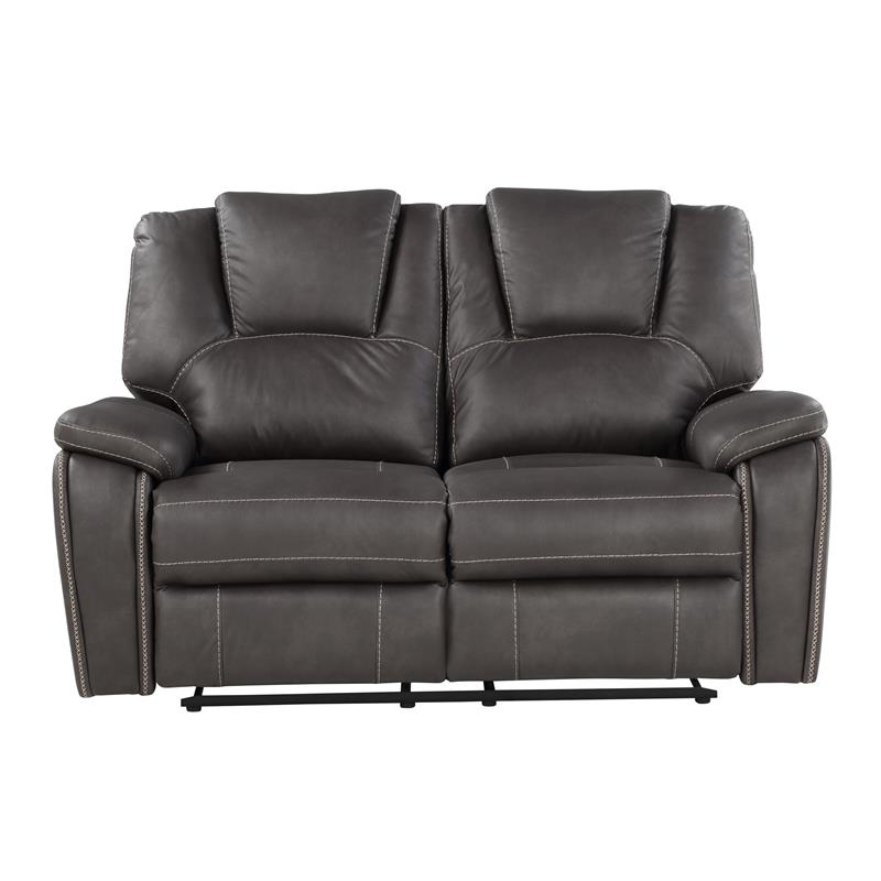 Pemberly Row Charcoal Faux Leather Manual Reclining Loveseat