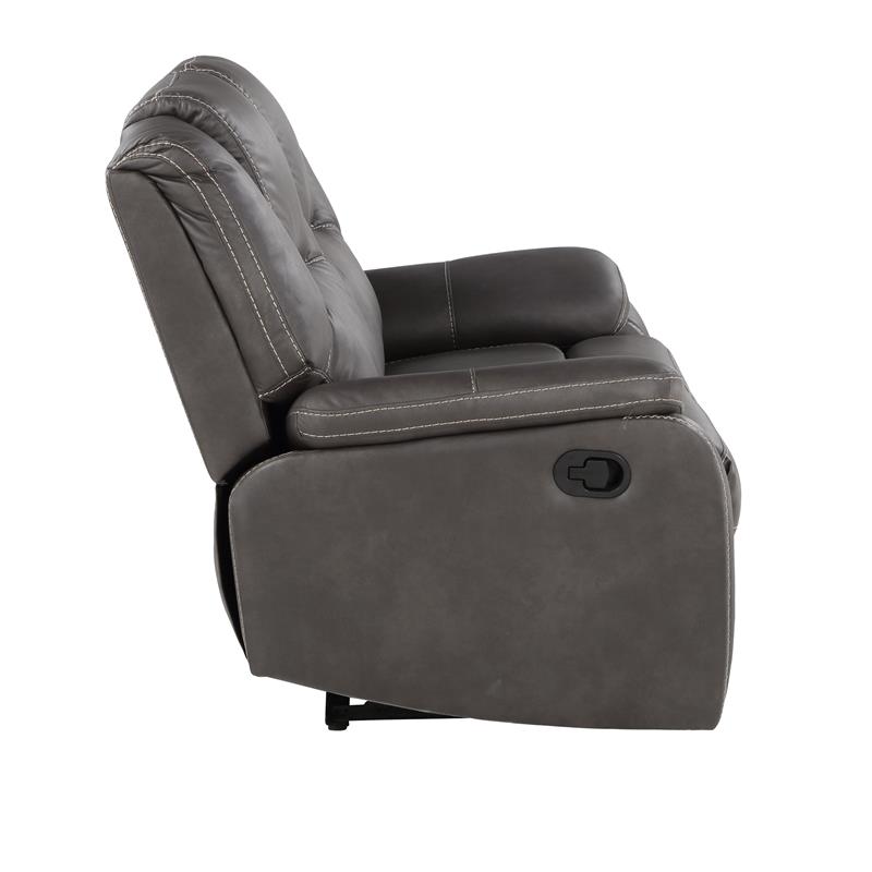 Pemberly Row Charcoal Faux Leather Manual Reclining Loveseat