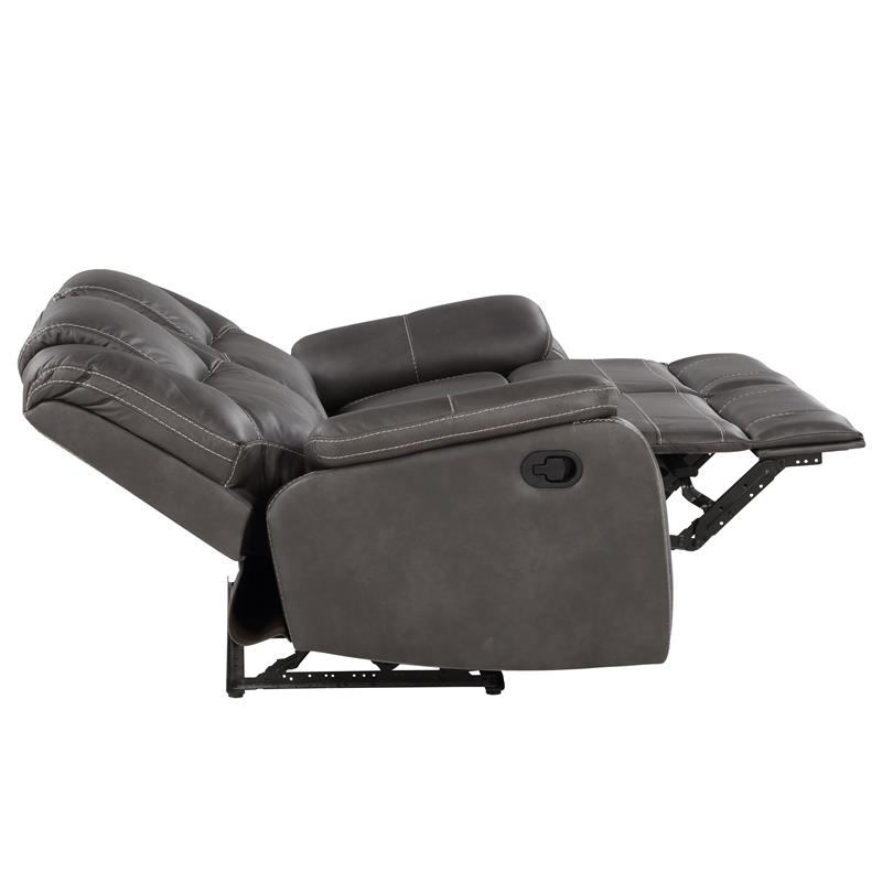 Pemberly Row Charcoal Faux Leather Manual Reclining Loveseat