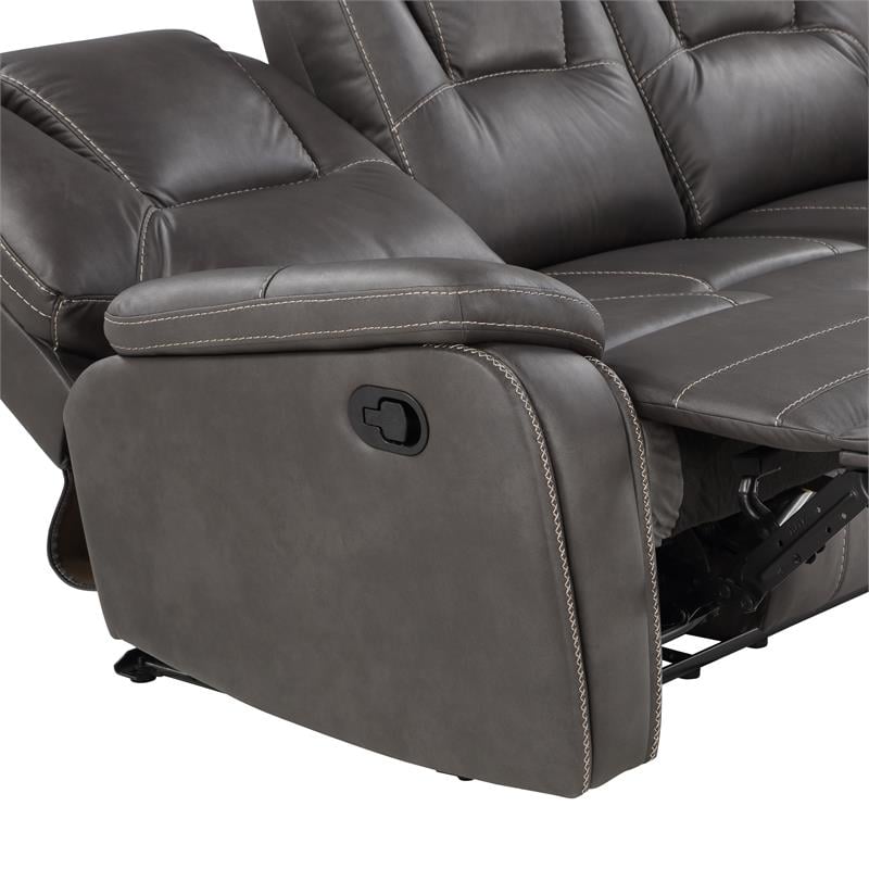Pemberly Row Charcoal Faux Leather Manual Reclining Loveseat