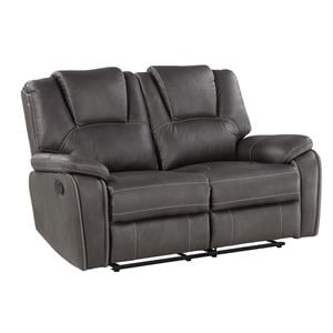 Pemberly Row Charcoal Faux Leather Manual Reclining Loveseat