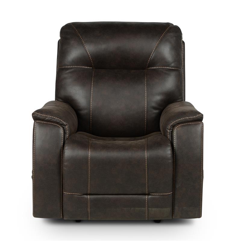 Pemberly Row Contemporary Brown Faux Leather Power Media Recliner