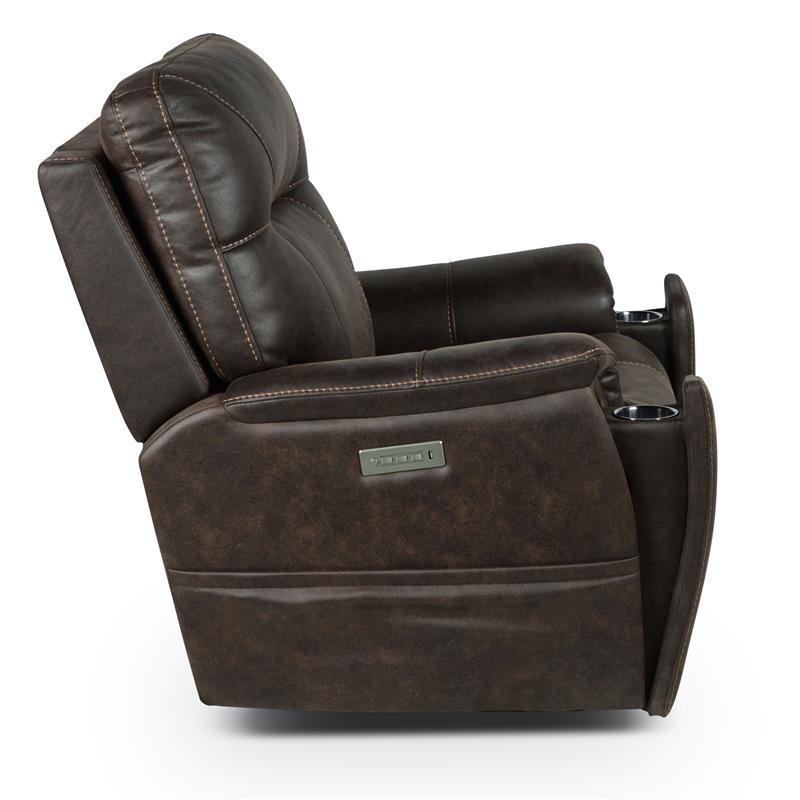 Pemberly Row Contemporary Brown Faux Leather Power Media Recliner