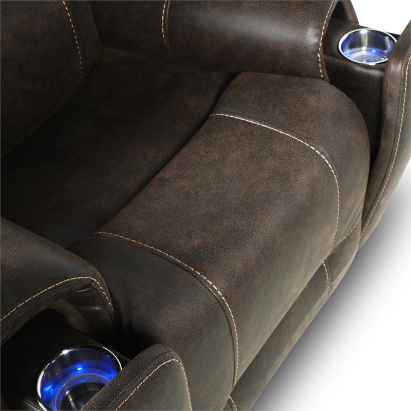Pemberly Row Contemporary Brown Faux Leather Power Media Recliner