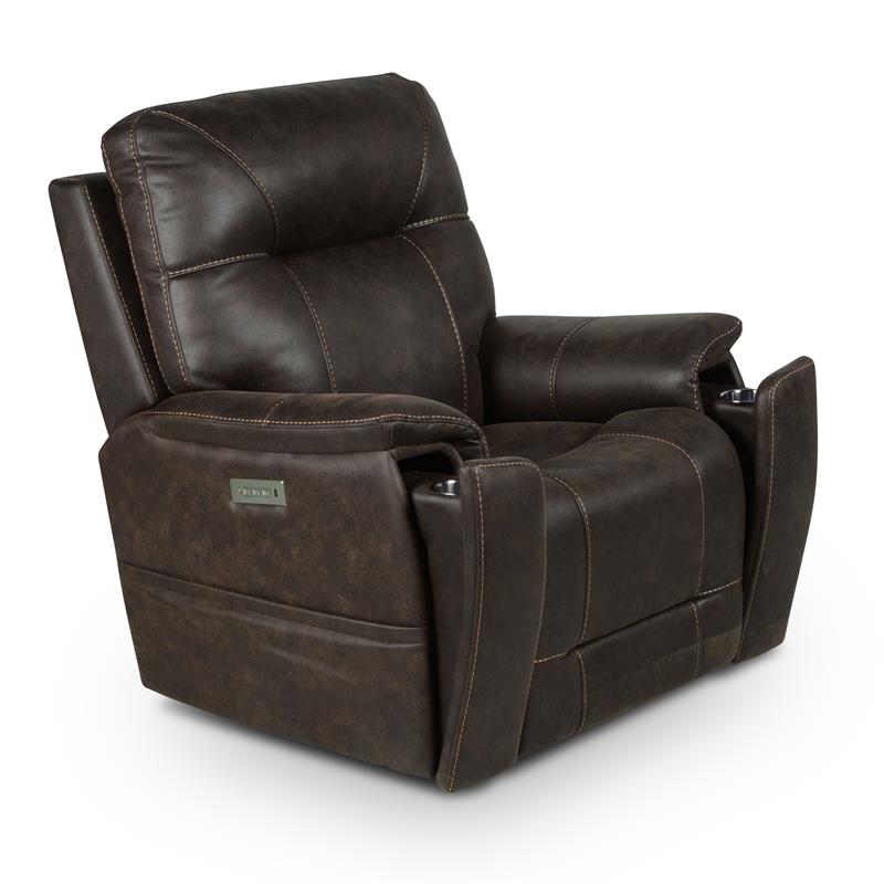 Pemberly Row Contemporary Brown Faux Leather Power Media Recliner