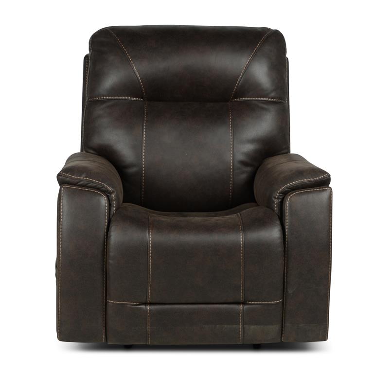 Pemberly Row Contemporary Brown Faux Leather Power Media Recliner