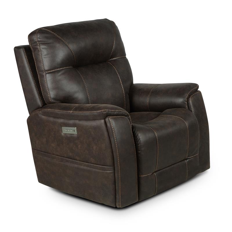 Pemberly Row Contemporary Brown Faux Leather Power Media Recliner