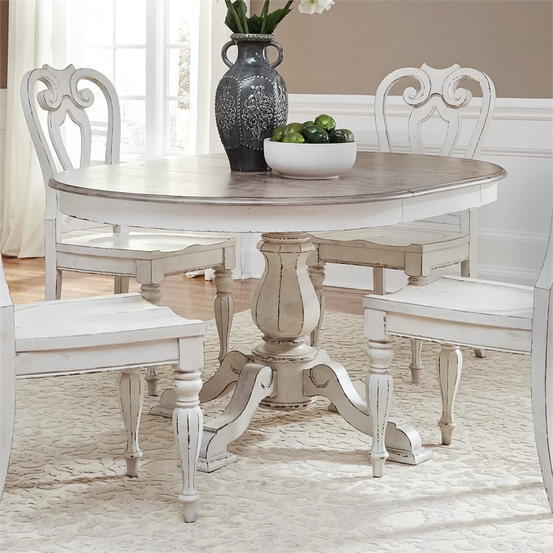 Pemberly Row Contemporary Magnolia Manor White Pedestal Table