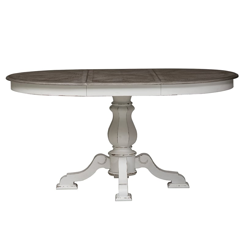 Pemberly Row Contemporary Magnolia Manor White Pedestal Table