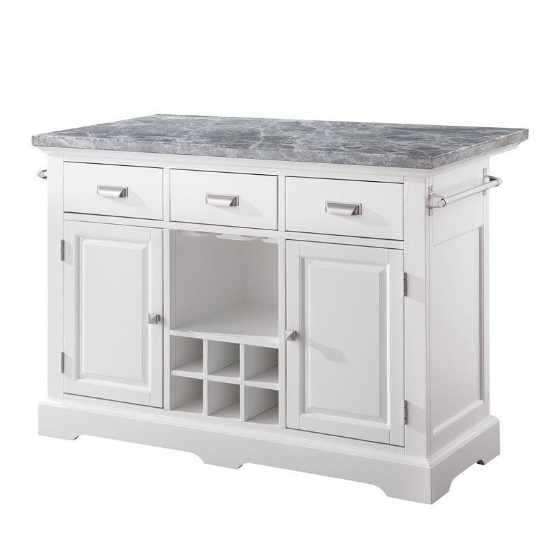 Pemberly Row Contemporary Wood Kitchen Island in White Finish