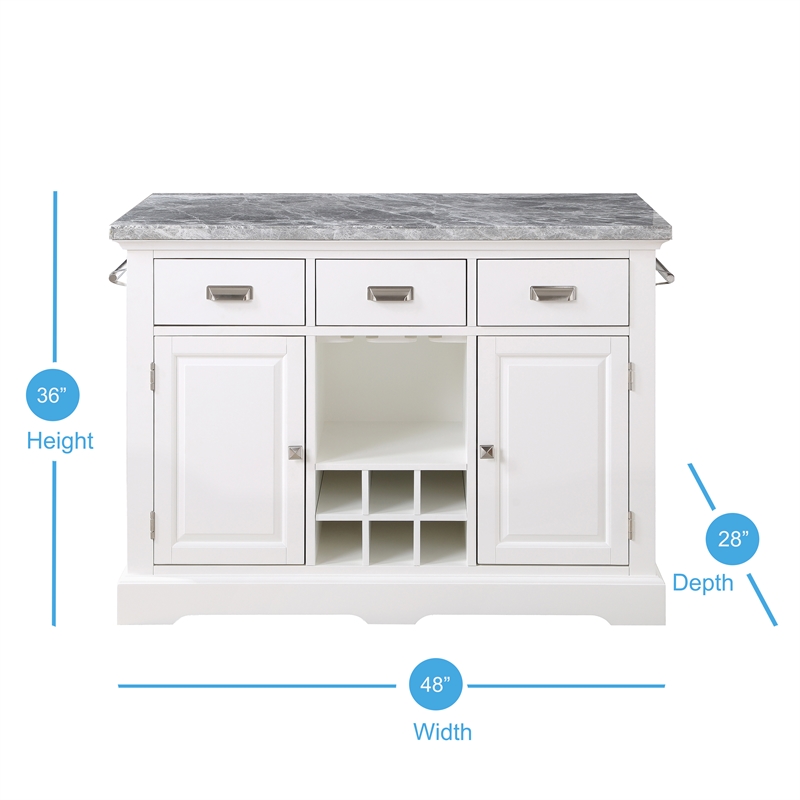 Pemberly Row Contemporary Wood White Kitchen Island 3-Piece Set