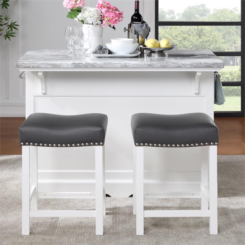 Pemberly Row Contemporary Wood White Kitchen Island 3-Piece Set