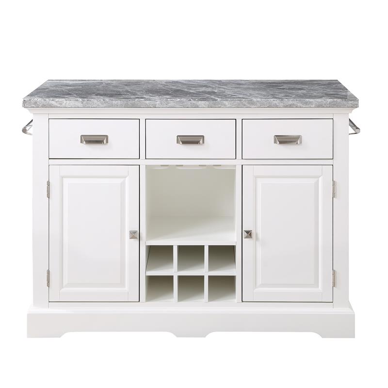 Pemberly Row Contemporary Wood White Kitchen Island 3-Piece Set