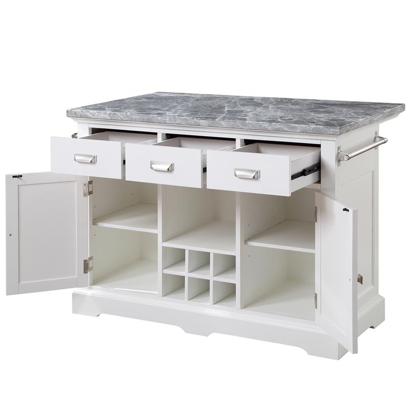Pemberly Row Contemporary Wood White Kitchen Island 3-Piece Set