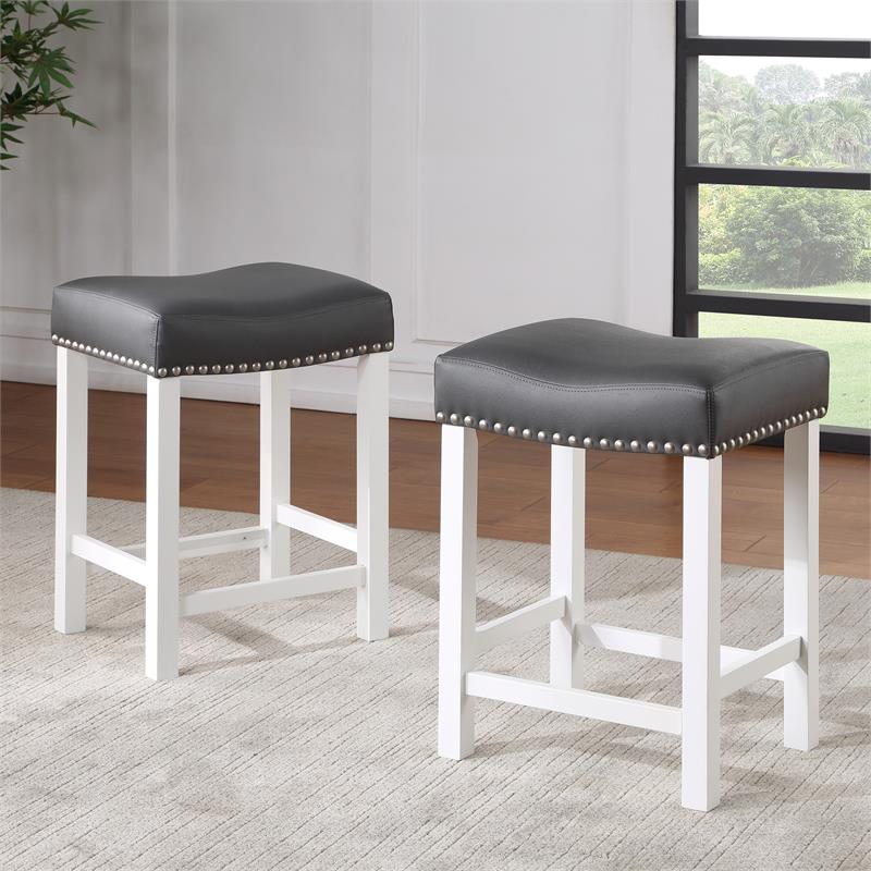 Pemberly Row Contemporary Wood White Kitchen Island 3-Piece Set