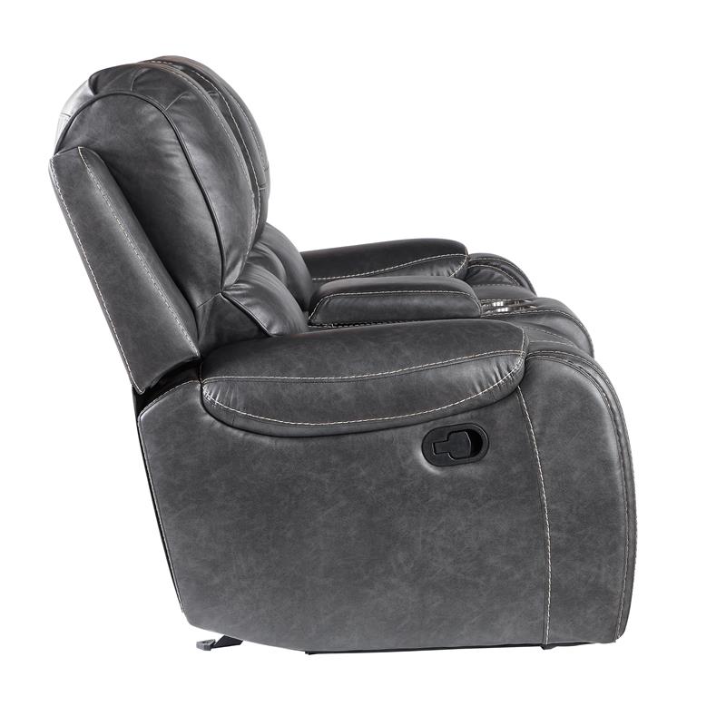 Pemberly Row Gray Faux Leather Manual Glider Recliner Loveseat