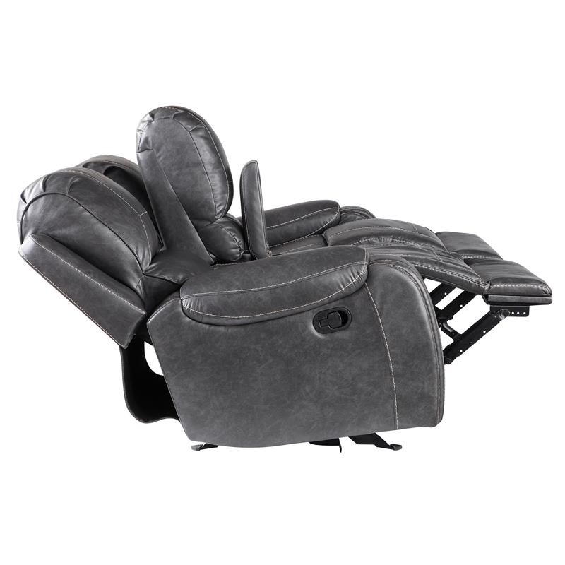 Pemberly Row Gray Faux Leather Manual Glider Recliner Loveseat