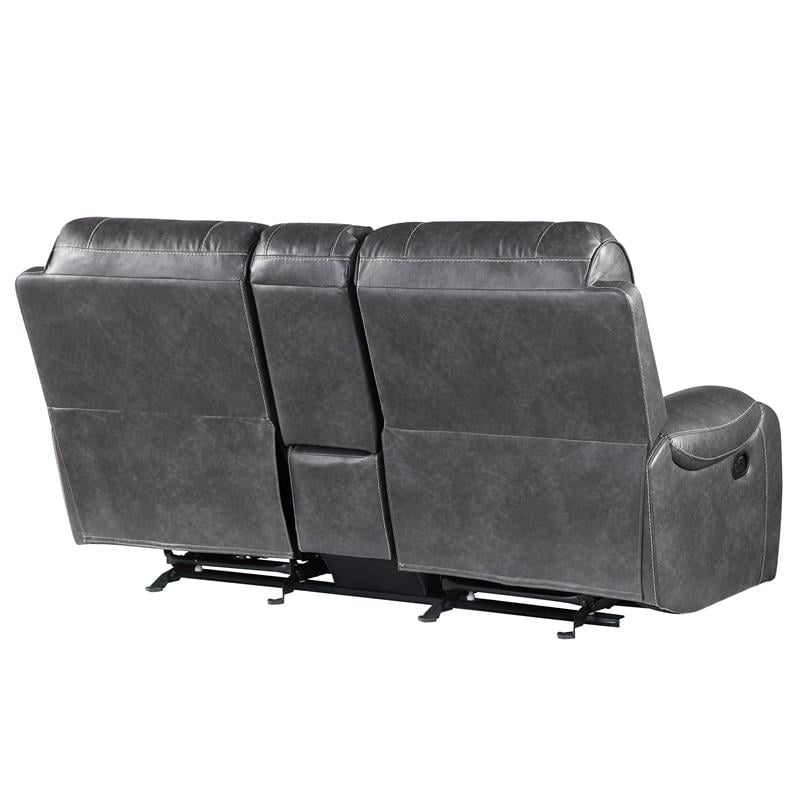 Pemberly Row Gray Faux Leather Manual Glider Recliner Loveseat