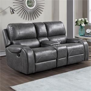 Pemberly Row Gray Faux Leather Manual Glider Recliner Loveseat