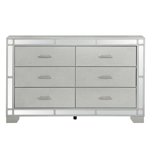 Pemberly Row Contemporary  6 Drawer Dresser Silver Champagne