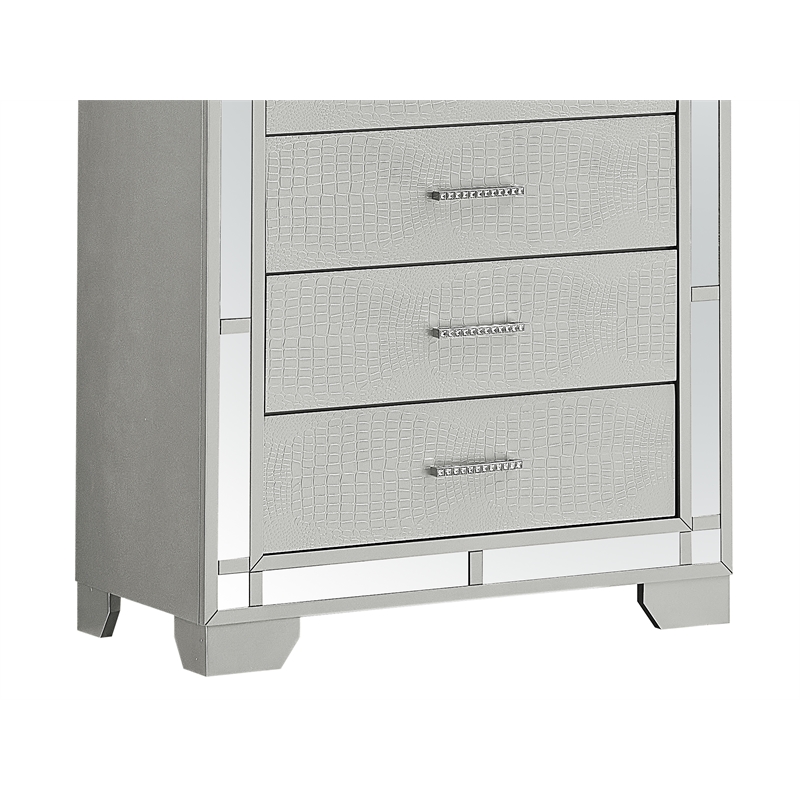 Pemberly Row Contemporary Wood 5 Drawer Chest Silver Champagne