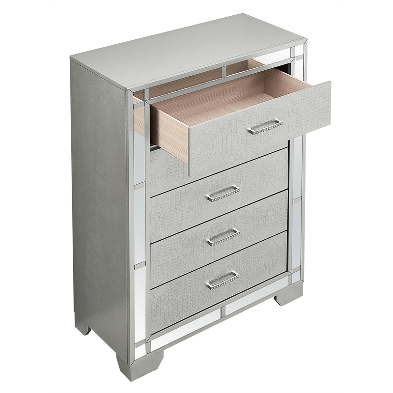 Pemberly Row Contemporary Wood 5 Drawer Chest Silver Champagne