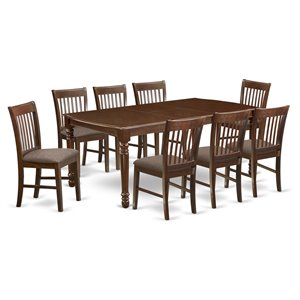 Pemberly Row 9-piece Wood Dining Set w/ Fabric Chairs in Mahogany