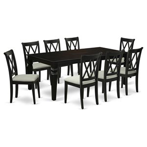 Pemberly Row 9-piece Wood Dining Set with Linen Seat in Black