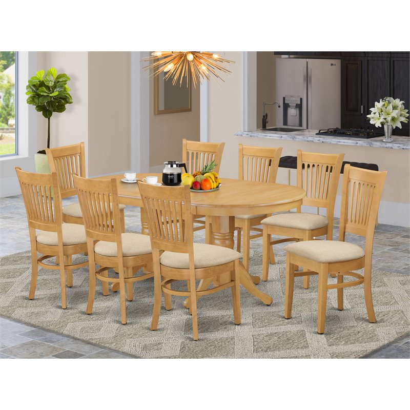 Pemberly Row Contemporary 9-piece Wood Dining Table and Chairs in Oak