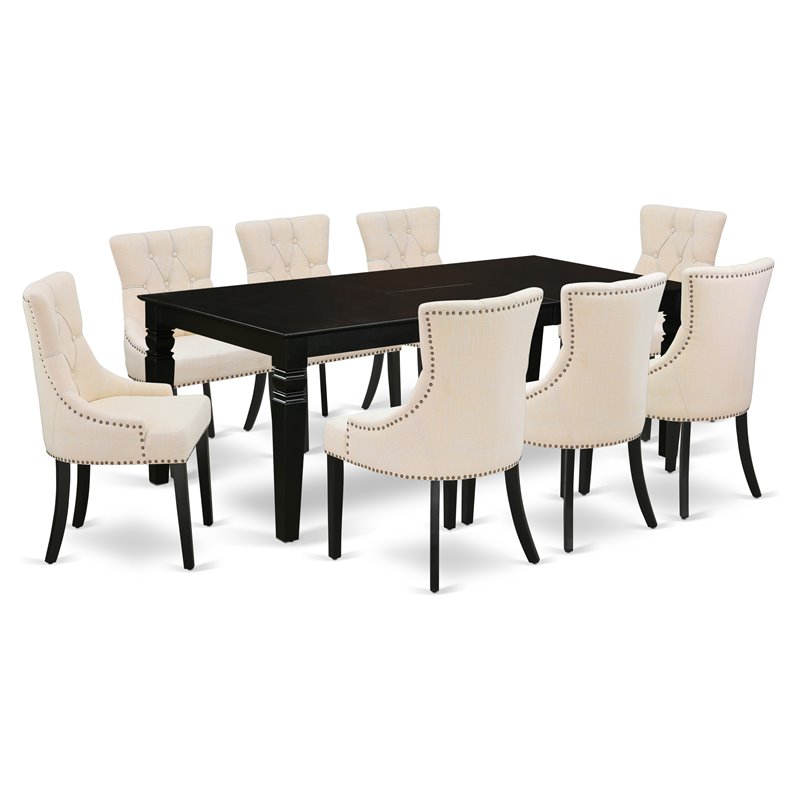 Pemberly Row Contemporary 9-piece Wood Dining Set in Black/Light Beige