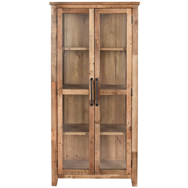 Pemberly Row Transitional Reclaimed Pine Display Cabinet in Natural