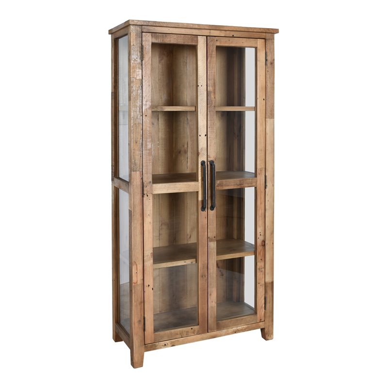 Pemberly Row Transitional Reclaimed Pine Display Cabinet in Natural
