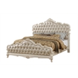 Pemberly Row Eastern King Tufted Faux Leather Bed in Rose Gold and Pearl White