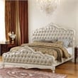 Pemberly Row Eastern King Tufted Faux Leather Bed in Rose Gold and Pearl White