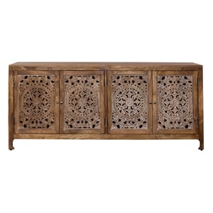 Pemberly Row Wood 74&quot 4 Artisan Carved Doors Accent TV Stand