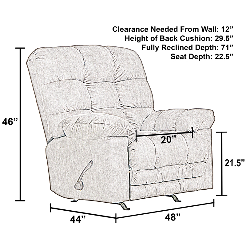Pemberly Row Oversized Extension Footrest Rocker Recliner in Gray Fabric