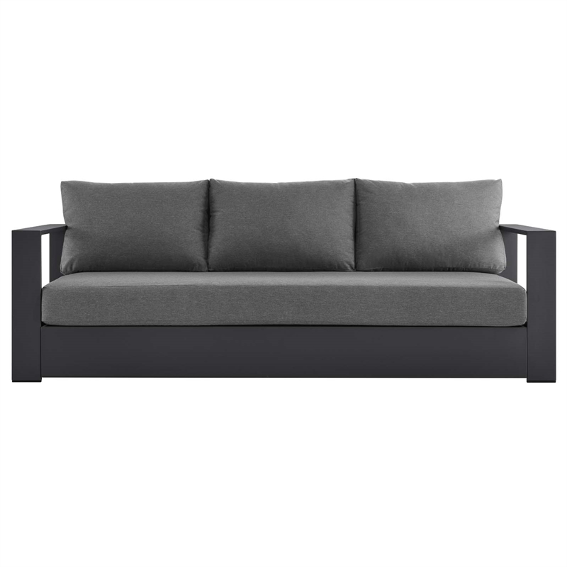 Pemberly Row Modern Powder-Coated Aluminum/Fabric Outdoor Sofa in Charcoal/Gray