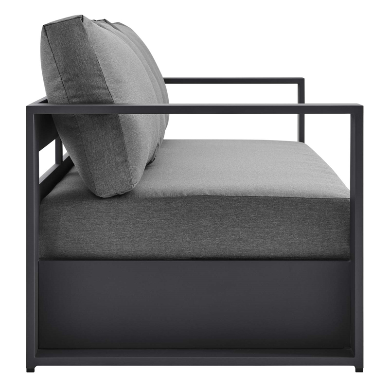 Pemberly Row Modern Powder-Coated Aluminum/Fabric Outdoor Sofa in Charcoal/Gray